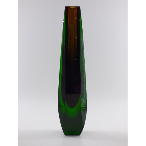 91 - Exbor, tall cinnamon and green facet cut vase designed by Pavel Hlava, circa 1970.

Height 33cm.