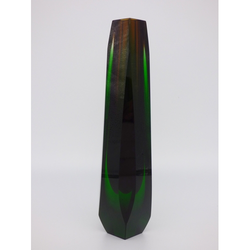 91 - Exbor, tall cinnamon and green facet cut vase designed by Pavel Hlava, circa 1970.

Height 33cm.