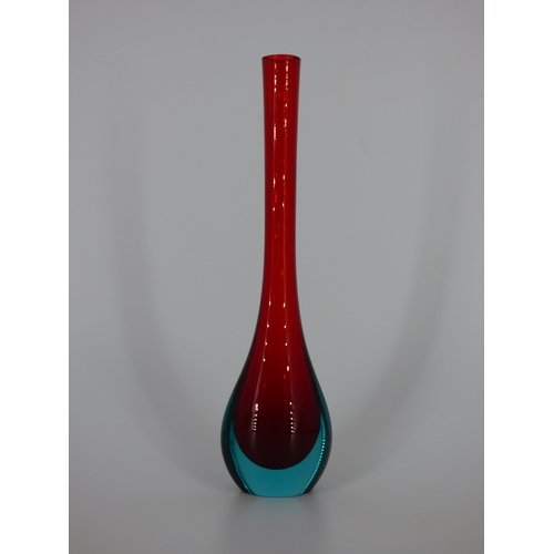 92 - Murano sommerso vases, tall Cenedese red and blue vase, Cenedese green and yellow posy vase and red,... 