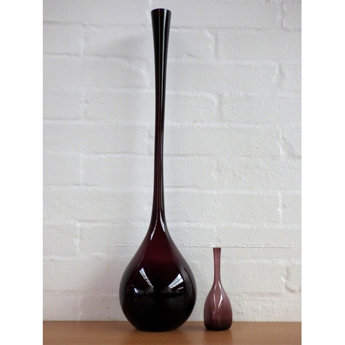 96 - Gullaskruf, monumental purple bottle vase designed by Arthur Percy together with a purple Elme trian... 