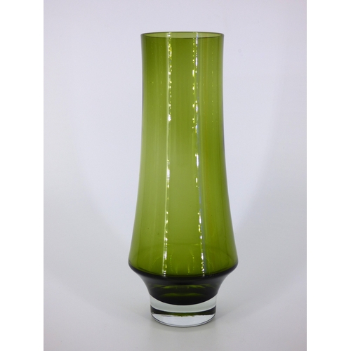 98 - Scandinavian glass to include hooped blue vase, green Riihimaki vase, stepped Lindshammer vase, oran... 