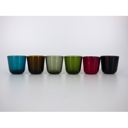 98 - Scandinavian glass to include hooped blue vase, green Riihimaki vase, stepped Lindshammer vase, oran... 