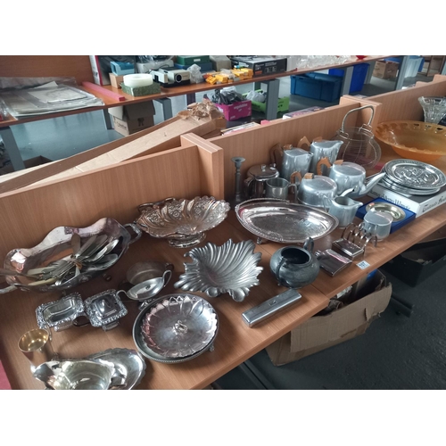 107 - Silver plated items including fruit bowls, plates, coffee set, etc