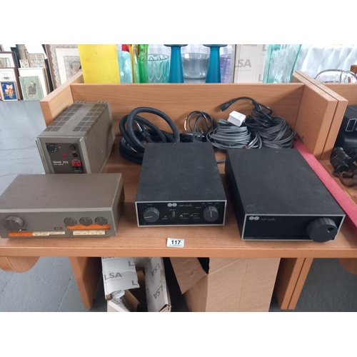117 - A Quad 303 amplifier with a Quad 33 tuner and a Naim Audio 49412 amplifier together with a Naim Audi... 