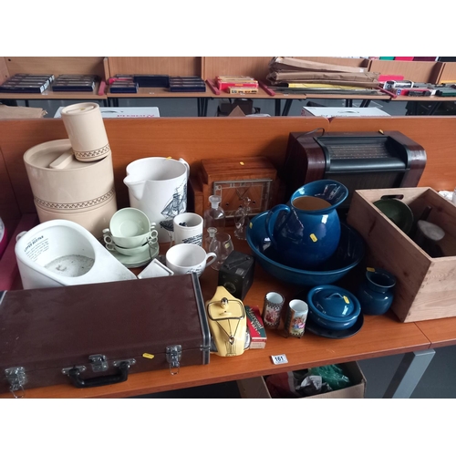 161 - A radiogram, mantle clock, cased Swift spotting scope, together with assorted china