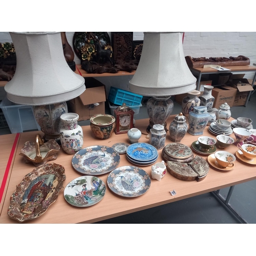 168 - A selection of oriental lamps, bowls, vases, etc