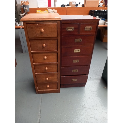 203 - A pine six drawer chest together with mahogany two over five chest with brass campaign handles