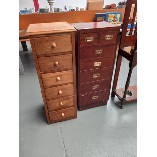 203 - A pine six drawer chest together with mahogany two over five chest with brass campaign handles