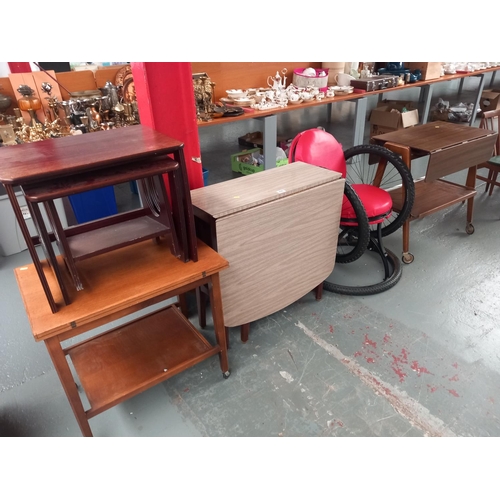 208 - Mid century fold over table, nest of tables, drinks trolley, bicycle wheel chair etc