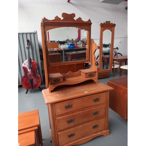 221 - A satinwood triple mirror dressing chest