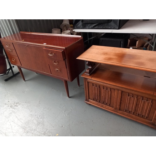 227 - An oak monks bench together with a mid century sideboard