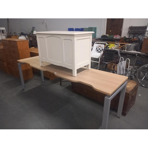 372 - A large office desk with a painted pine blanket box