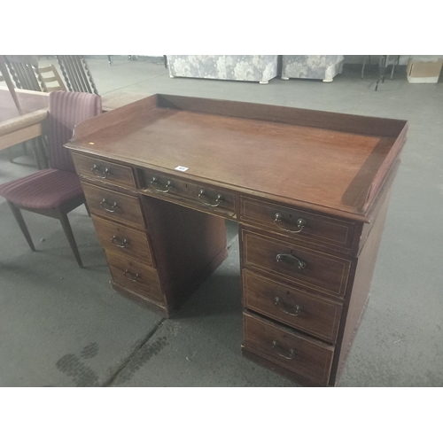 405 - A twin pedestal mahogany inlaid desk