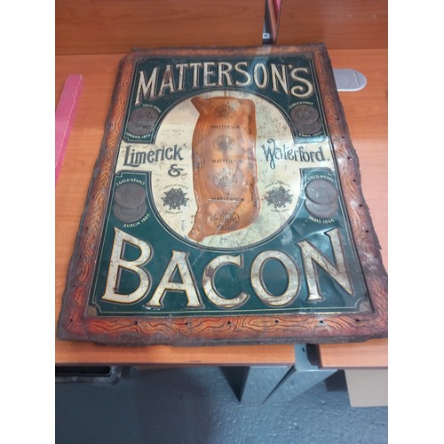 64 - A tin advertising vintage sign - "Mattersons Bacon" 78cm x 55cm