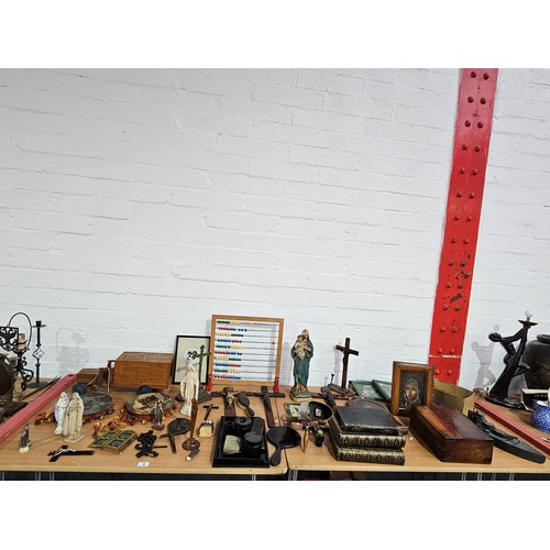 4 - Religious figures, Icon, crucifixes, etc, together with vintage items - toys, Underwood and Underwoo... 