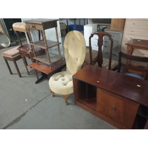 373 - Record cabinet, nursing chair, side tables and stools etc