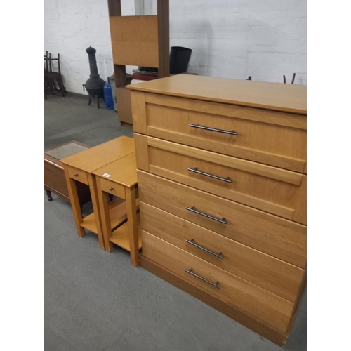 437 - A chest of drawers, two side tables and one other cabinet