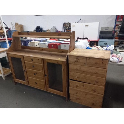 364 - A pine sideboard together with a pine chest of drawers