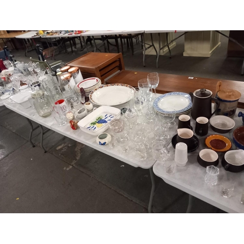 382 - Decorative china and glassware to include ornaments, cut glass goblets, meat platters etc