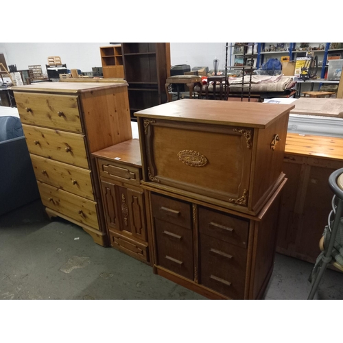 385 - Pine chest of drawers, blanket box and two side cabinets