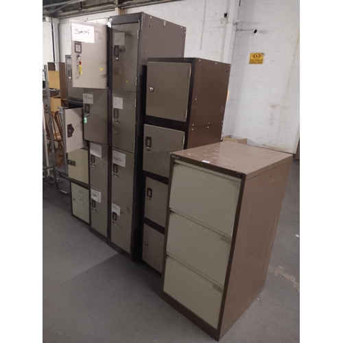 398 - Four metal single lockers and a bisley metal filing cabinet