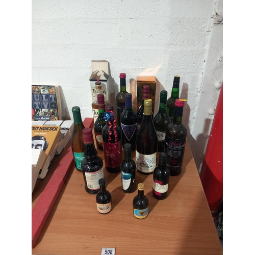 508 - A selection of alcohol to include scotch, whiskey, sherry etc