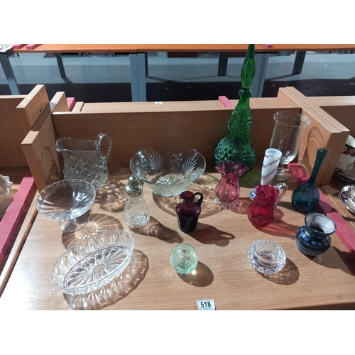 518 - Collection of glassware to include cut glass bowls, decanter, cranberry glass etc