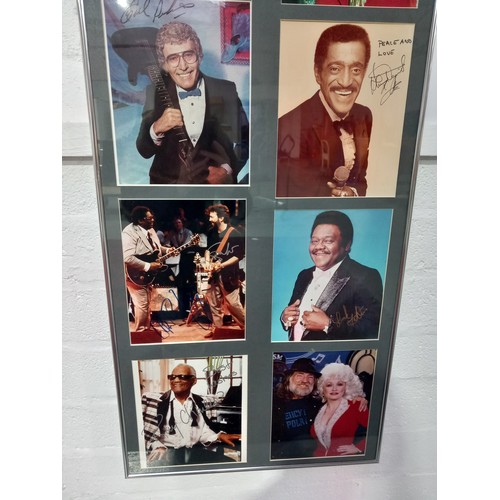 6 - A framed collectionof nine autographed photographs Little Richard, Chuck Berry, Sammy Davis Jr, Eric... 