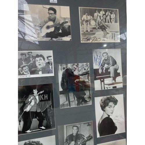 7 - A framed collection of autographed photos - Little Richard, Everley Brothers, Fats Domino, Jerry Lee... 