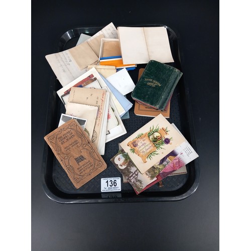 136 - Military related ephemera - postcards, pocket hymn books, diaries, discharge papers etc