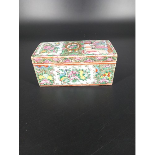 226 - A chinese famile rose porcelian two section brush box decorated with traditional floral motif and a ... 