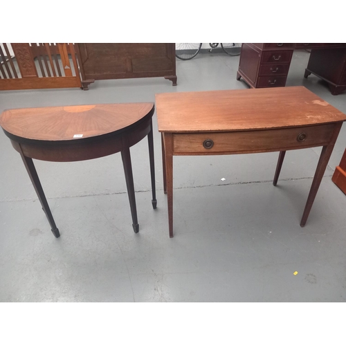 116 - A fold out mahogany inlaid card table together with a single drawer desk