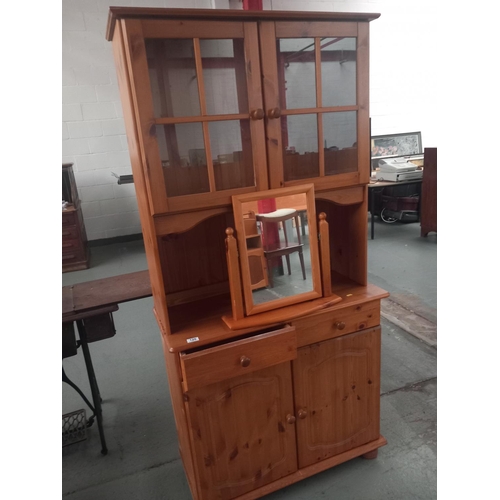 120 - A pine dresser together with a pine dressing table mirror