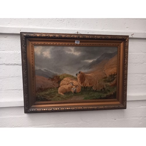 149 - Henry W Henley (1831-1931) 19th century oil on canvas - Highland sheep in a landscape Henley was a B... 