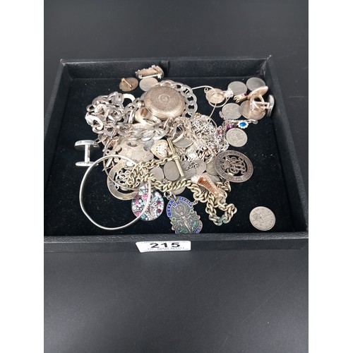 215 - Mostly silver jewellery and coins - total weight 370 grams