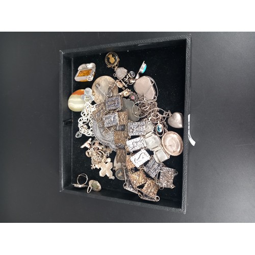 218 - Silver jewellery (including peruvian) lockets, charm bracelet etc weight 300 grams