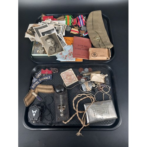 228 - Two trays of miltary and vintage items - the Defence Medal, the War Medal, the Burma Star, the Afric... 