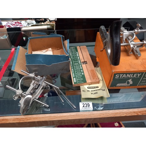 239 - A vintage stanley No.50 combination plane with original box and instructions and cutters together wi... 