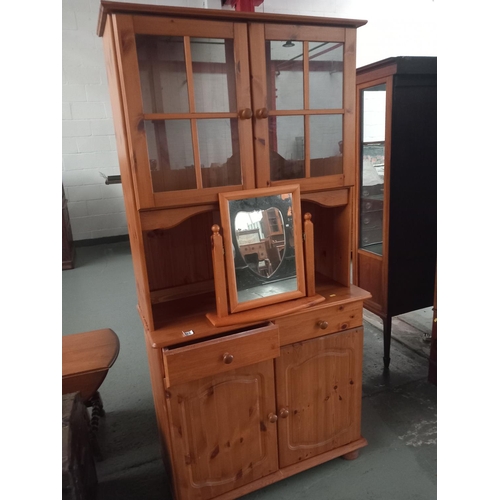 116 - A pine dresser together with a pine dressing table mirror