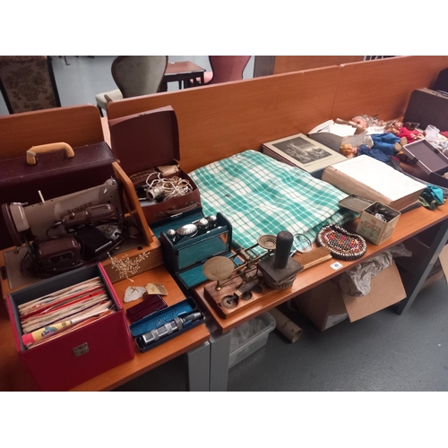 49 - Vintage items includng a welsh bible, marbles, woollen blanket, sewing machine etc