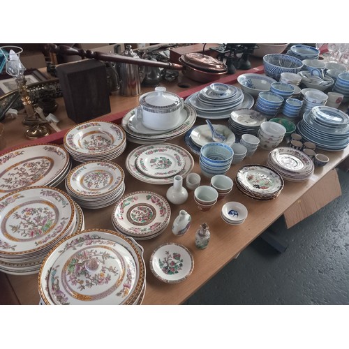 56 - Decorative china to include ironstone indian tree part dinner service, blue and white plates, bowls ... 