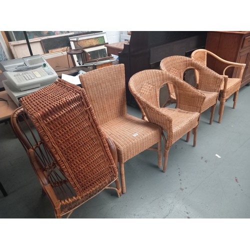 138 - Five various wicker chairs and a wicker basket