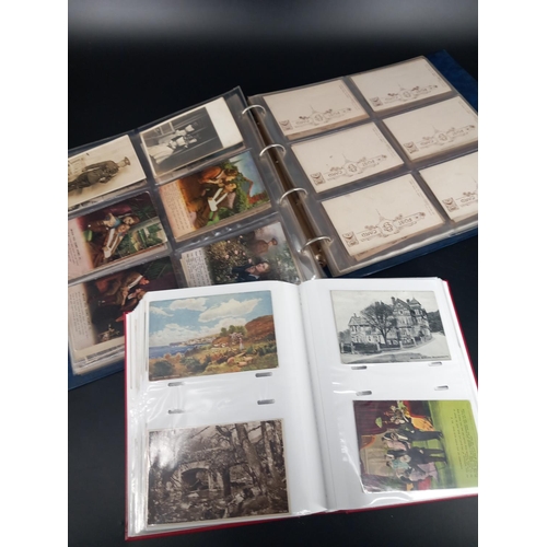 217 - A collection of early postcards (two albums) to include WW1 sweetheart, squad photographs, aircrafts... 