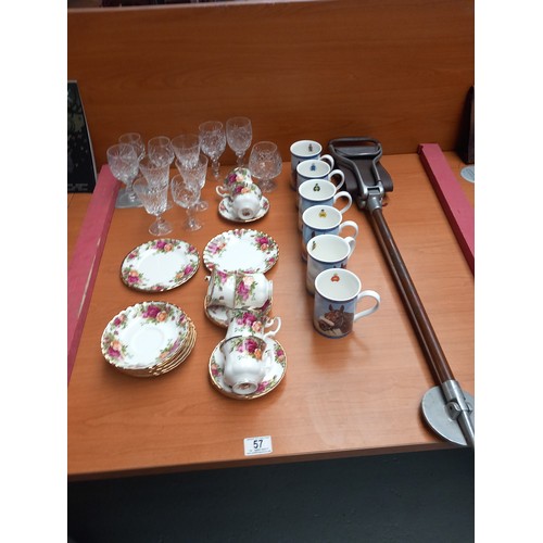 57 - A Royal Albert coffee set, decorative china and glassware and a vintage shooting stick