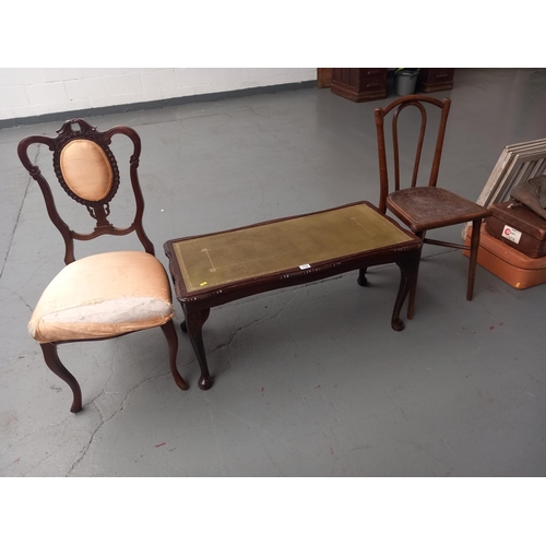 112 - An upholstered chair, coffee table and one other chair