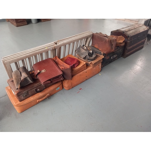 113 - Selection of trunks, leatherette suitcases, gladstone bags etc