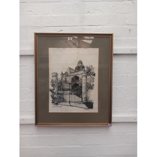 144 - A framed ink/pencil drawing titled 