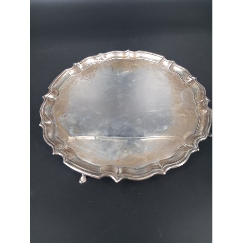 200 - A hallmarked silver footed tray with scalloped border (12 inch diameter) hallmarks for Birmingham Ba... 