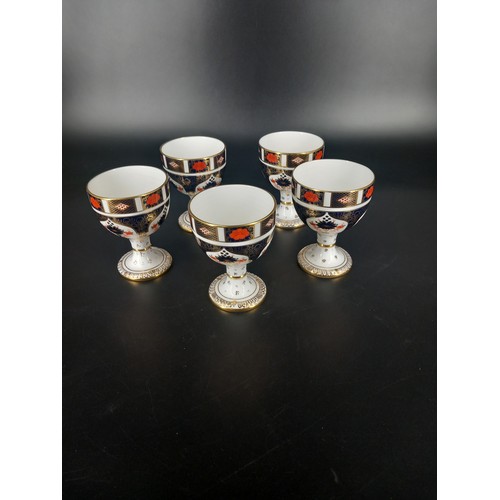 206 - Five Royal Crown Derby Imari pattern wine goblets 1128 first quality and perfect condition