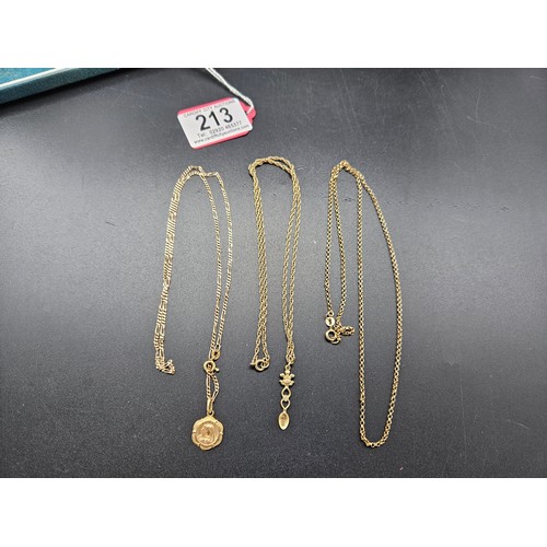 213 - Three 9k gold chains - weight 13.9 grams